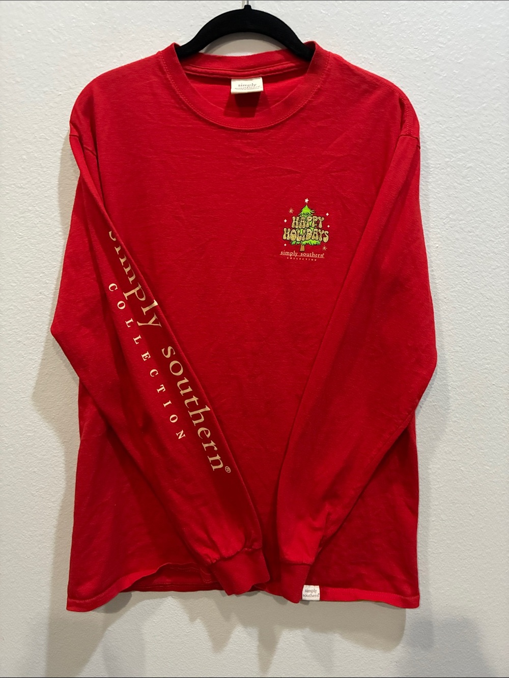 Simply Southern Red Long-Sleeve Holiday Santa Tee with Sleeve Logo